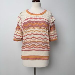 Another Love Cream and Pink Striped Crochet Sweater Size M